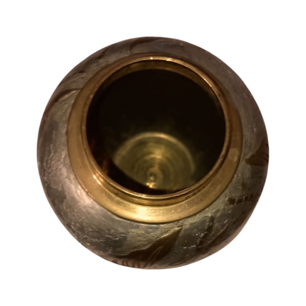 Vintage Brass Ginger Jar Urn Vase Painted Silver Dragonfly Lotus Flowers Patina. - Picture 5 of 16